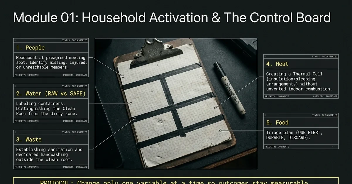 Module 01: Household Activation and the Control Board — people, water, waste, heat, food